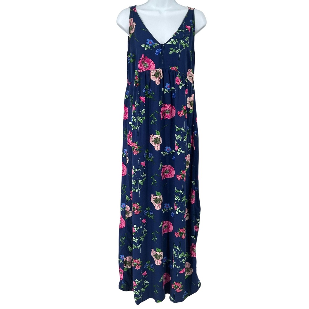 Old Navy Maternity Slip Dress Women M Navy Blue Floral Boho Maxi Sleeveless